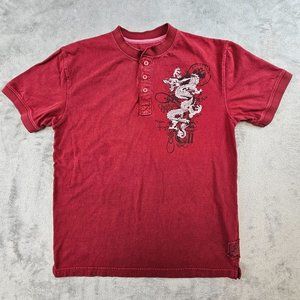 Arizona Henley Shirt Boys XL‎ Burgundy Chinese Dragon Casual Comfort Pullover